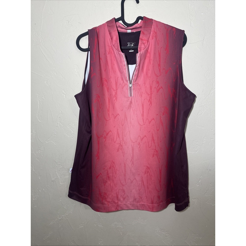 Tail Womens Sleeveless Quarter Zip Golf Top Pink Burgundy Marble Ombre Mock Neck